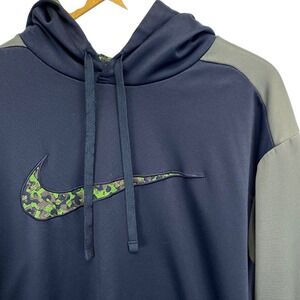 Nike Therma-FIT Hoodie Black Olive Green Black Camo Swoosh Mens XL Sweatshirt
